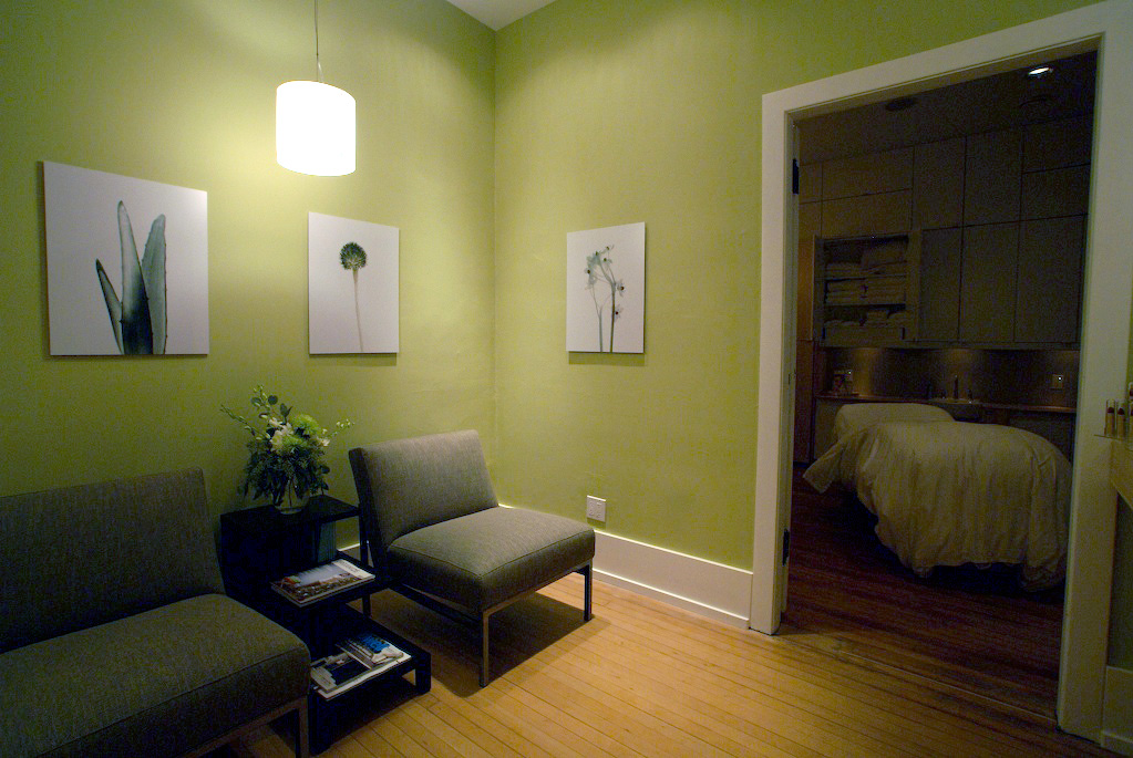 Waiting area, and entrance to treatment room.