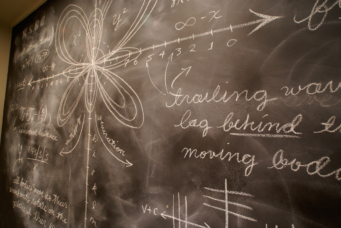 Illustrated chalkboard walls in the studio.