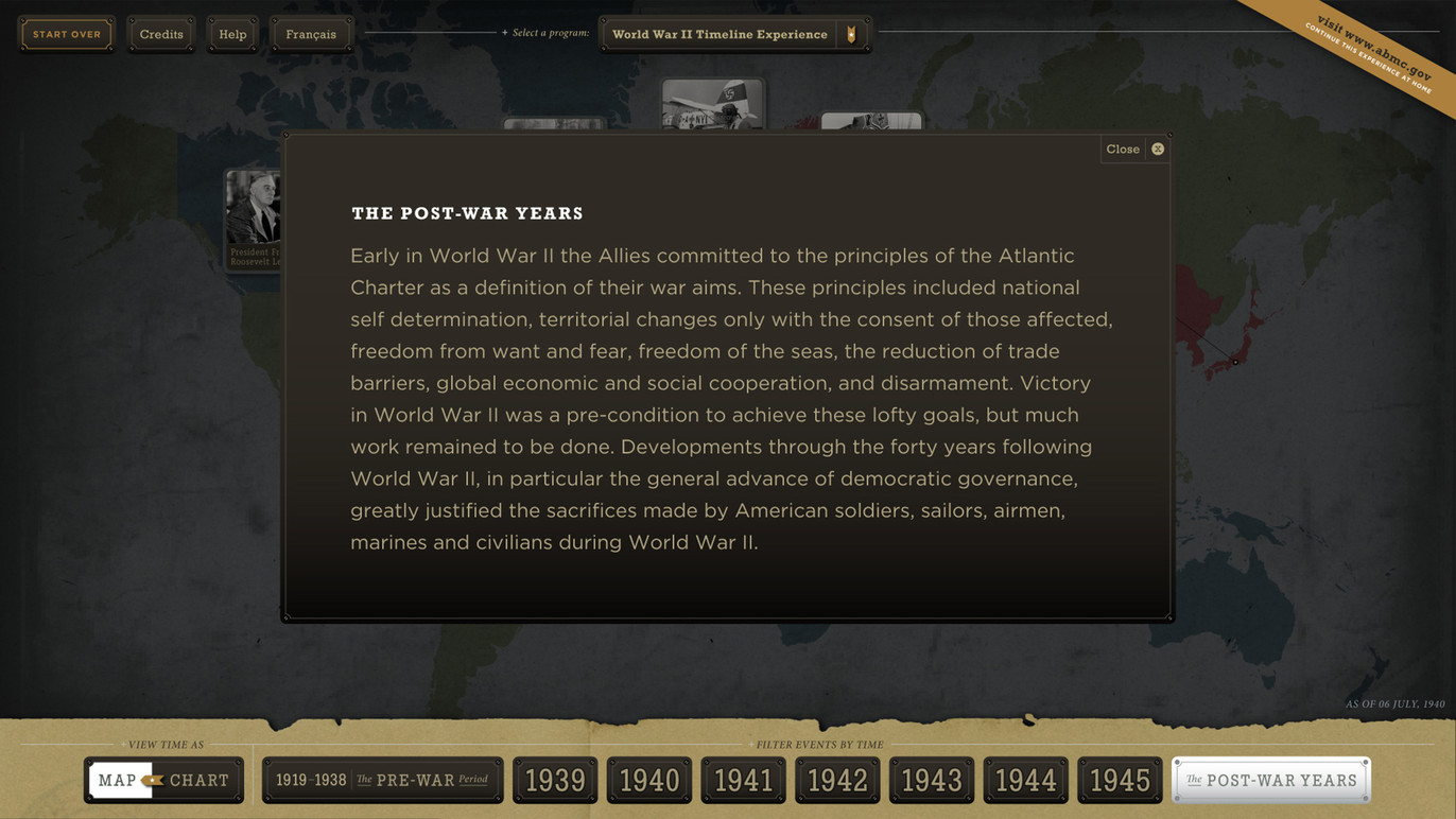 Informational overlay about the Post-War Years.
