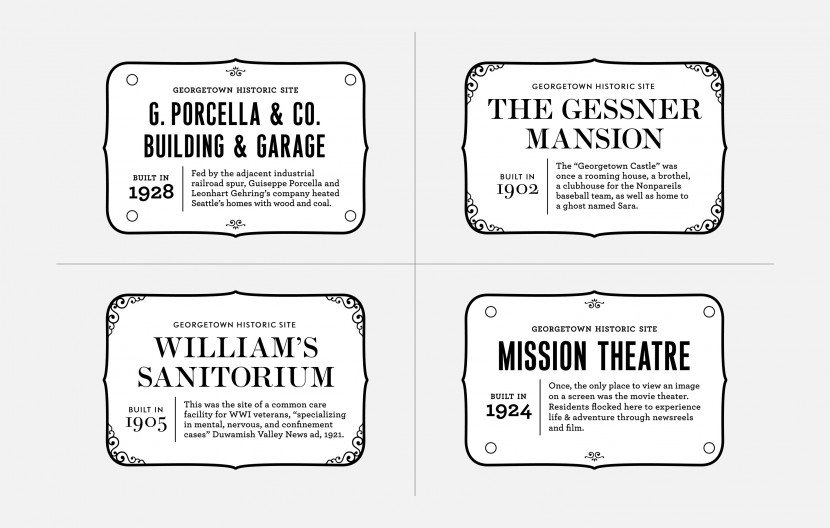 Belle & Wissell experimented with various stylistic approaches to the Georgetown Placards.