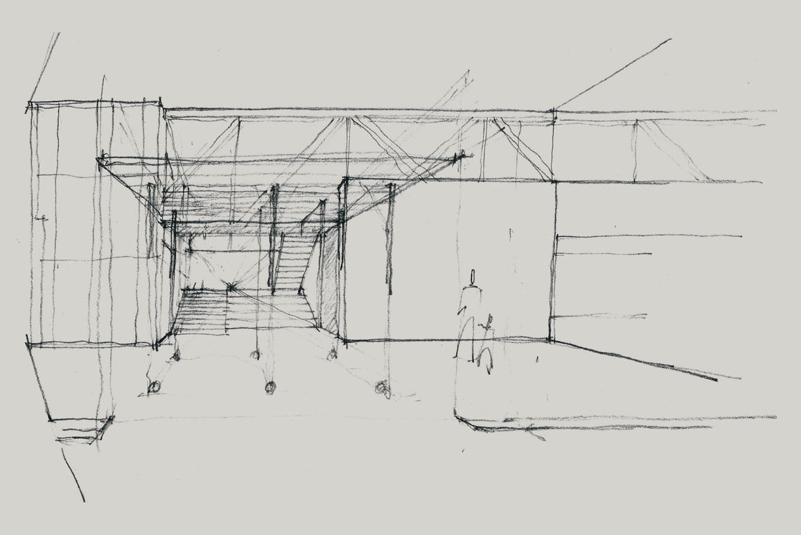 Conceptual drawing of Oxbow's event and installation space