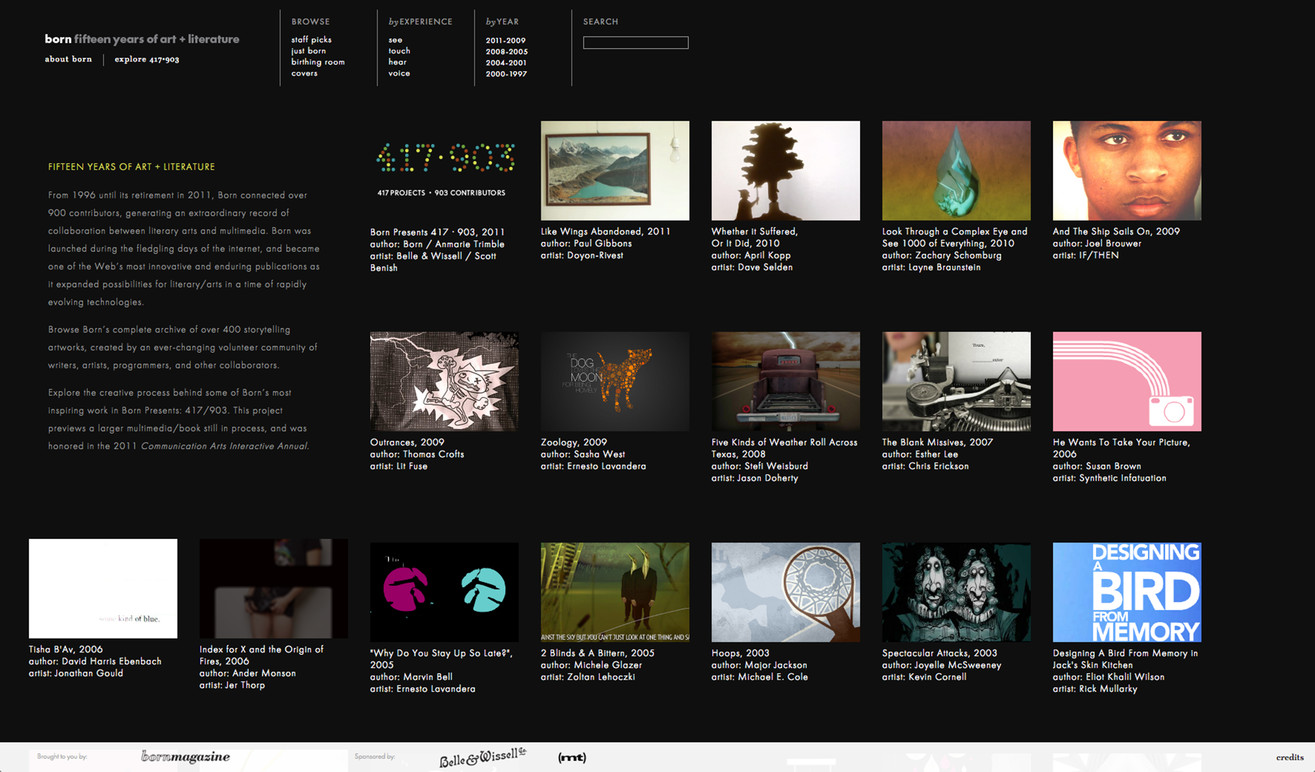 Homepage featuring all 417 projects.